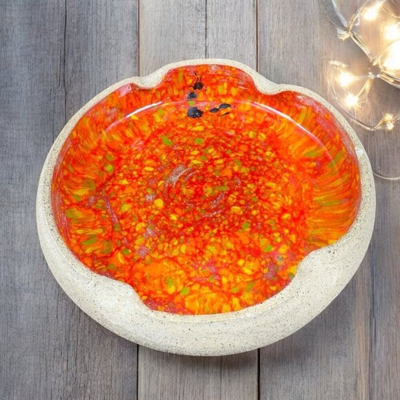 Hand Made Studio Art Pottery Ashtray Trinket Dish Folded Edges Artist Signed VTG - Picture 2 of 12